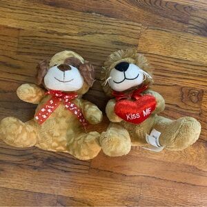 Lion Plush w/ Red Heart Kiss Me Dog Plush w/ Red Valentine Ribbon Love & Hearts